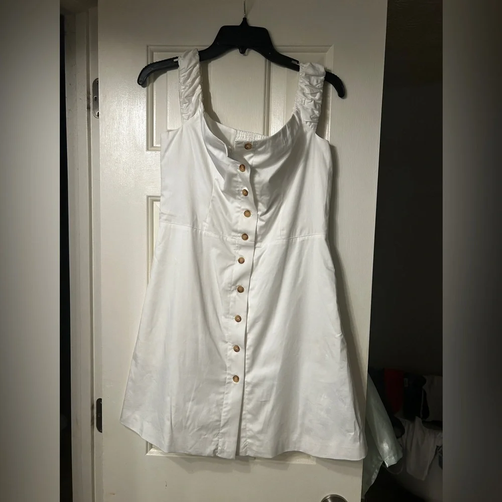 Favorite Daughter Off-Shoulder White Button-Front Mini Dress - Picture 5 of 12
